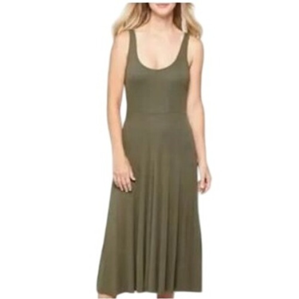 MARINE LAYER Olive Green Lexi Rib Sleeveless Midi Dress Size L